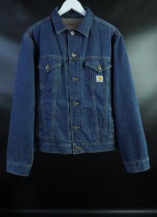 Чоловіча джинсова куртка - шерпа | оригінал | vintage carhartt men’s trucker denim jacket sherpa lined blue size m