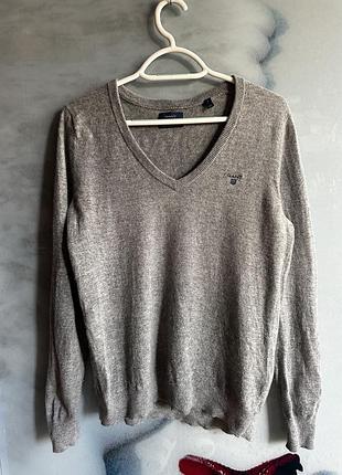 Светр жіночий gant сірий шерстяний 100% lambswool розмір l