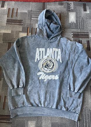 Худі оверсайз сіре з написом atlanta tigers