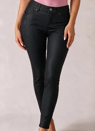 Штани чорні екошкіра slim fit 🖤 з ефектом шкіри ✨ street one york 👖 завужені брюки слім l xl