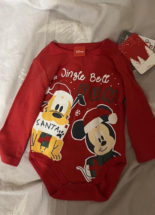 Чоловічок унісекс disney червоний з новорічним принтом 3/6 місяців