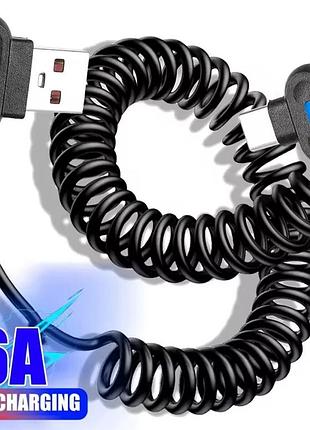 Зарядний кабель кутовий пружинний 6a (usb/type-c) чорний 1 м арт. 09157