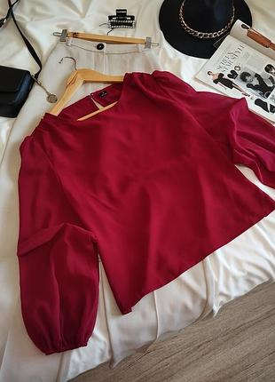 Темно-красная блуза с объемными рукавами shein xl