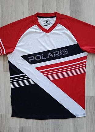 Мужское велосипедное вело мото джерси polaris am gravity (mtb short sleeve jersey) в красно-бело-черной гамме