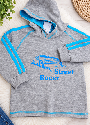 Світшот для хлопчика сірий з синім принтом street racer