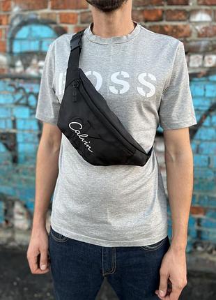 Чоловіча бананка calvin klein через плече, чорна сумка oxford 1000d 34×14 см