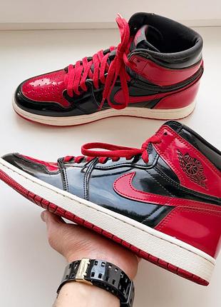 Мужские высокие кроссовки air jordan 1 retro high og "patent bred"