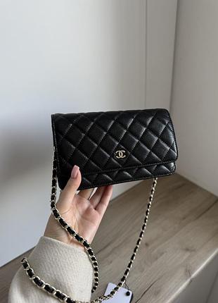 Сумка клатч classic wallet on chain black/gold 3