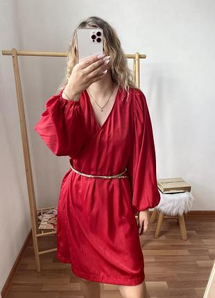 H&m червона сатинова сукня 5