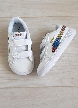 Кросівки для дітей puma білі з різнокольоровими смужками на липучках