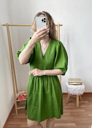 Зелена лляна сукня 3