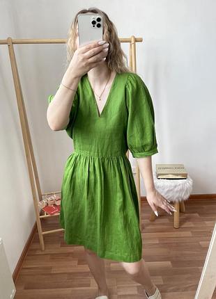 Зелена лляна сукня 8