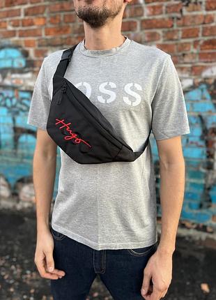 Поясна сумка hugo boss чорна, міська бананка унісекс із oxford 1000d