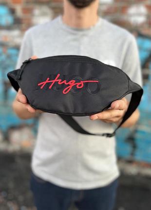 Бананка hugo boss 34×14 см, чорна чоловіча сумка через плече та на пояс