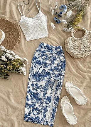 Shein трендова міді спідниця з розрізом в стилі бріджертонів довга актуальна юбка на стяжці