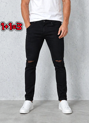 🎁1+1=3 нові фірмові чорні завужені джинси topman, розмір 44 - 46