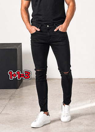 🎁1+1=3 фирменные зауженные черные джинсы мужские asos, размер 44 - 46