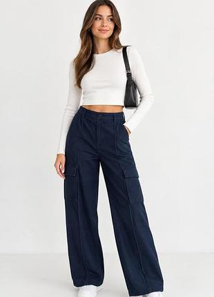 Стильні темно-сині штани карго zara у рубчик розмір l