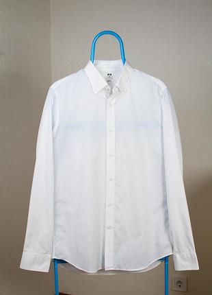 Мужская белая рубашка uniqlo slim fit m 100% хлопок