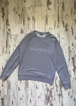 Balmain silver text logo sweatshirt in grey чоловічий світшот р. l оригінал