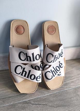 Шльопанці жіночі chloe woody flat білі мюлі