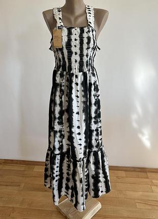 Нова жіноча сукня next generation з біркою 🤍 чорно-білий абстрактний принт, зборки та багатоярусна спідниця. стильна літня модель.