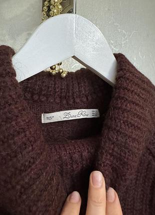 Шерстяний вкорочений светр zara knit з мохером (бордовий / марсала), розмір s 4