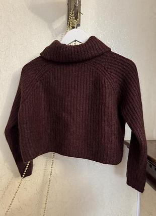 Шерстяний вкорочений светр zara knit з мохером (бордовий / марсала), розмір s 3
