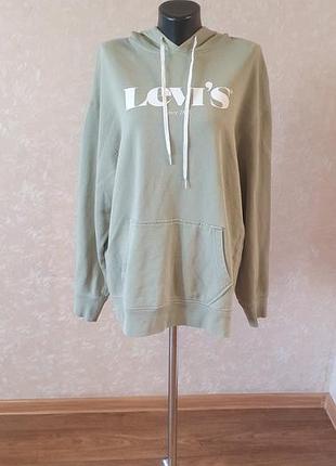 Худи оверсайз levi's relaxed graphic hoodie в оливковом цвете (размер m)
