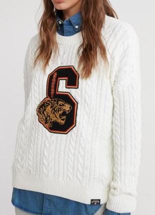 Совершенно новый, стильный, трендовый белый свитер, оверсайс supergry preppy cabl knit jumper, u9 14, m, l