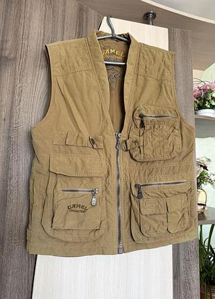 Вінтажна жилетка camel collection multipocket military safari cigarette чоловіча жилетка для рибалки охоти тихого відпочинку