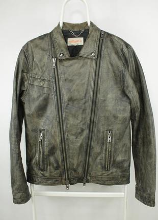Крута шкіряна куртка h&amp;m fashion against aids leather biker jacket aged distress-smoked-oil-wear
