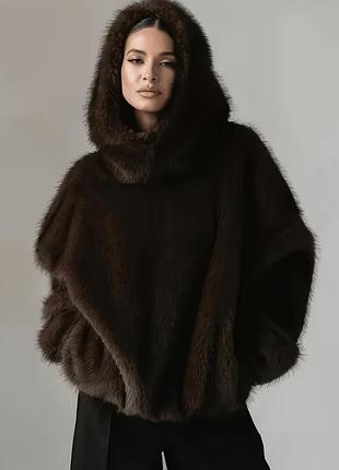 Женский осенне-зимний худи - куртка oversize из искусственного меха " норка "