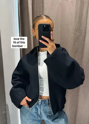 Шерстяной бомбер zara оверсайз