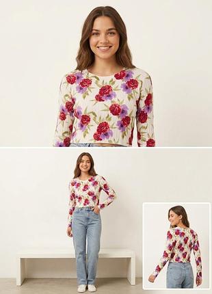 Стильний брендовий лонгслів / кофтинка в квітковий принт від pimkie ,розмір s🌸