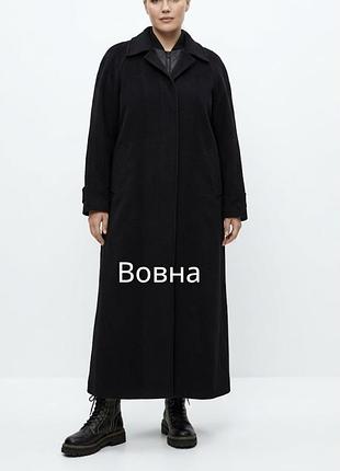 Чорне жіноче довге вовняне пальто батал великий розмір чорне пальто 4 хл шерсть чорне пальто дефект чорне пряме оверсайз пальто утеплене чорне пальто