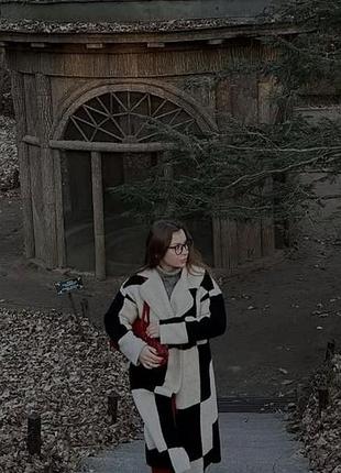 Пальто жіноче тедді чорно-біле