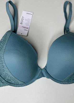 Бюстгальтер гладкий з мереживом тонкий паралон та кісточках marks&spencer - мʼятний, рр 70f