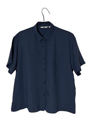 Синя жіноча сорочка з коротким рукавом uniqlo