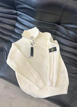 Мужская вязаная кофта свитер stone island white