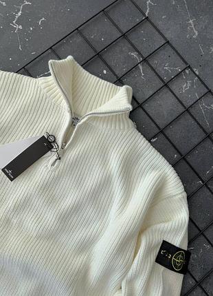 Мужская вязаная кофта свитер stone island white 3