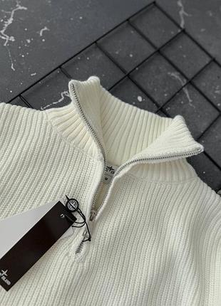 Мужская вязаная кофта свитер stone island white 4