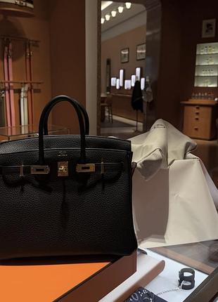 Чорна преміальна шкіряна сумка birkin 30 зерниста шкіра togo hermes сумочка