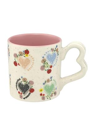 Керамічна кружка cath kidston з колекції з ручкою у вигляді серця (дизайн із сердечками та квітами, такими як «wonderful women» та іншими написами).
