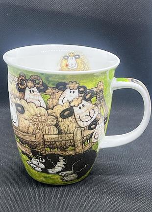 Велика чашка dunoon nevis sheepies pen об'ємом 480 мл з ілюстрацією кучерявих овець та собаки у загоні, створена дизайнером джейн брукшоу
