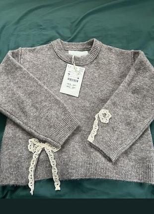 Кофта для дівчинки zara сіра з мереживом 122