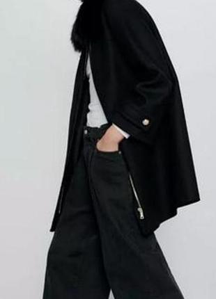 Zara шерстяное пальто в колоборации с итальянской фабрикой manteco со съемным натуральным воротником