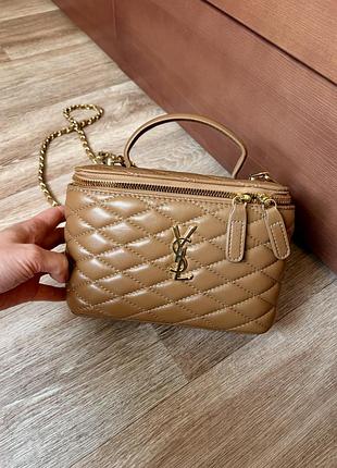 Сумка жіноча ysl бочонок стьобана коричнево-бежева