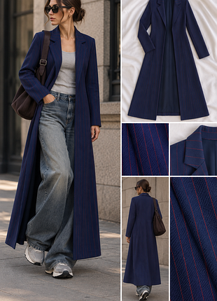 Длинный макси-кардиган в полоску / long cardigan / синий / приталенный