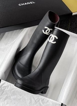 Жіночі чорні гумові чоботи chanel демісезонні